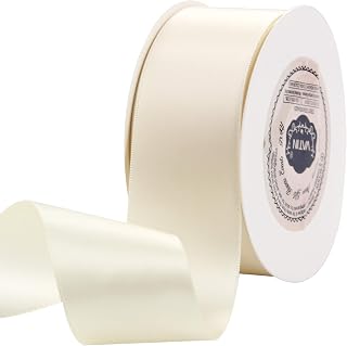 1-1/2" Wide Double Faced Polyester Cream Satin Ribbon Continuous Ribbon- 25 Yard, Perfect for Wedding, Gift Wrapping, Bow Making & Other Projects