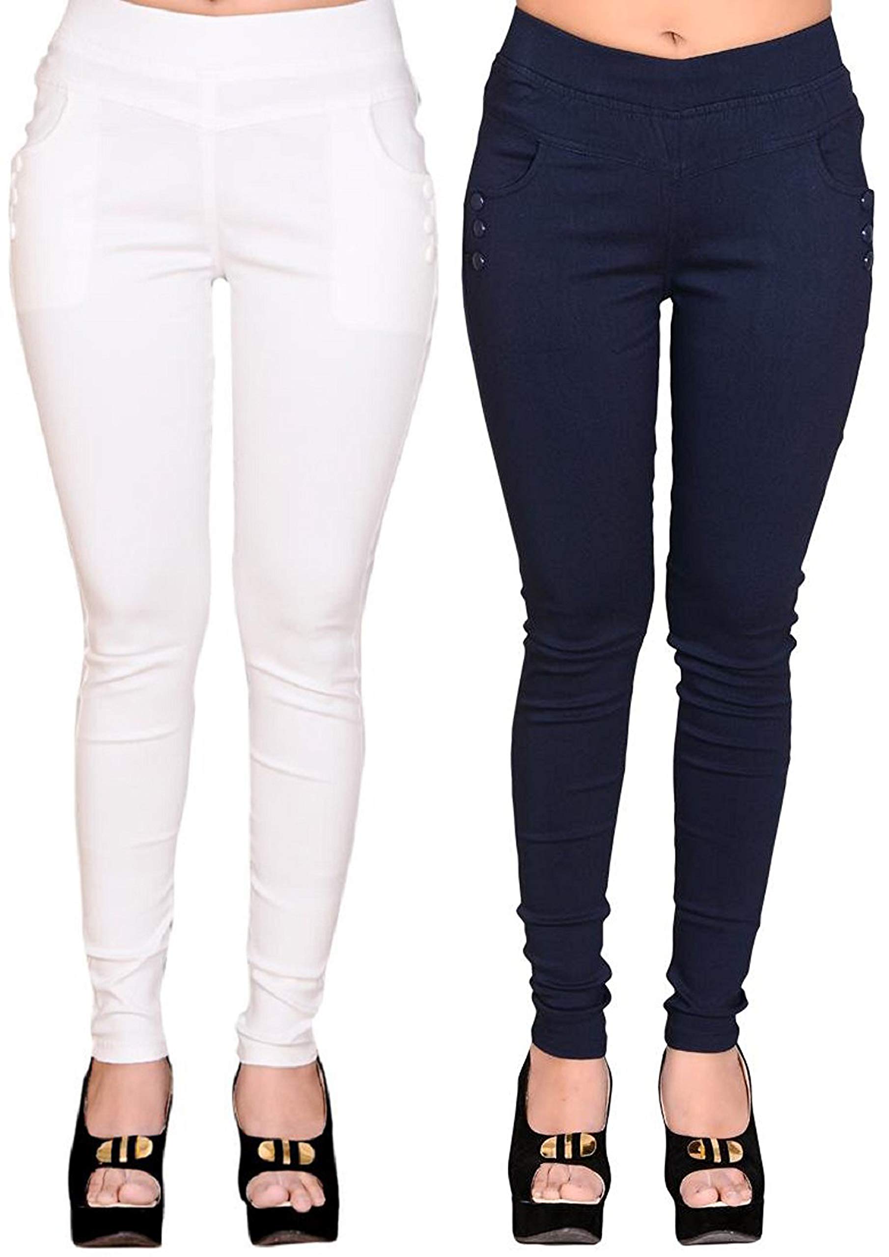 FEELBLUEWomen's Skinny Fit Poly Cotton Jeggingss (Jeggings_Multicolor_Free Size)