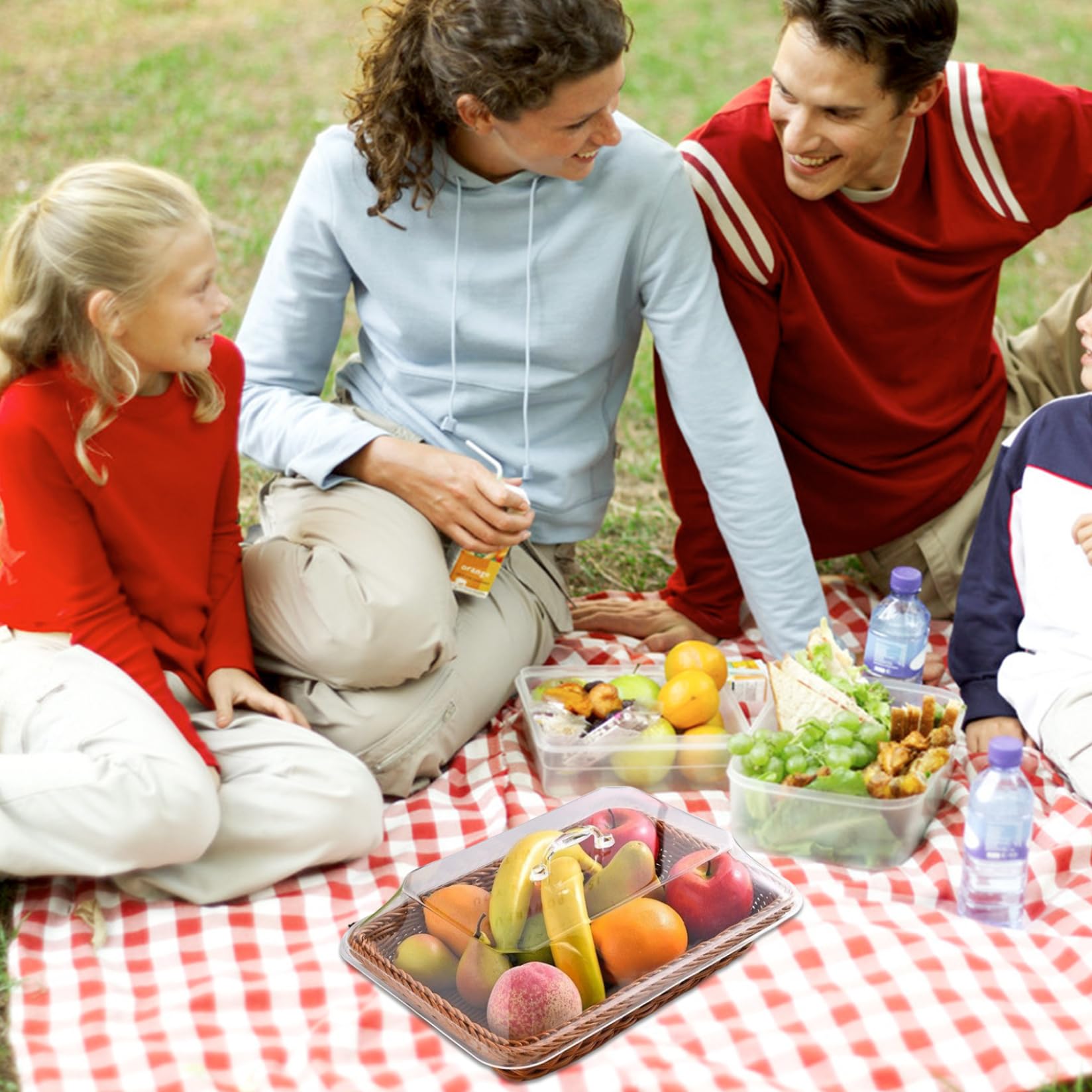 13.78x9.84x4.9 pulgadas de canasta de mimbre con tapa, cesta de ratán rectangular, tejida para servir pan, frutas, verduras