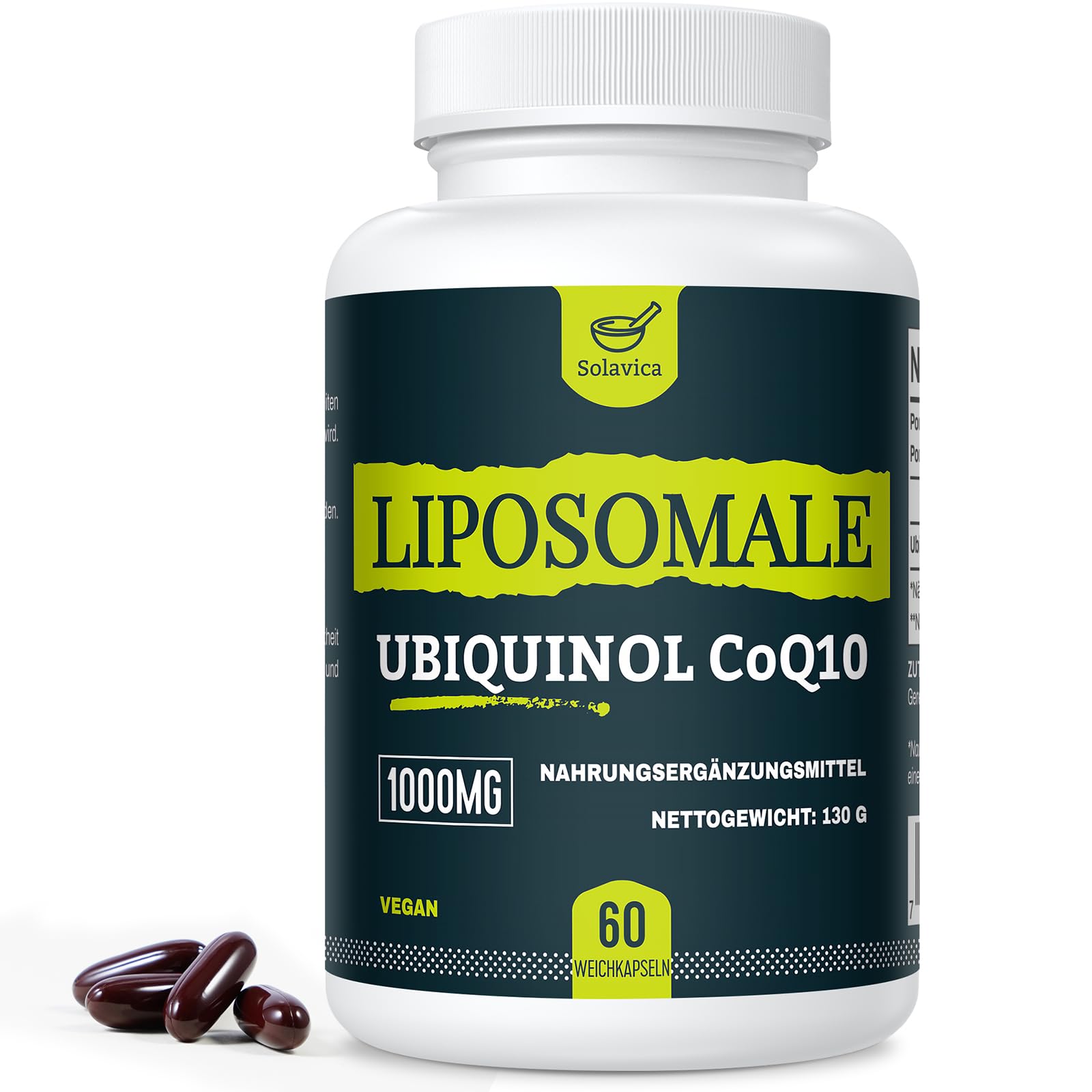 Ubiquinol CoQ10 Liposomal 1000 mg – Coenzyme Q10 vegan hautement dosé avec phosphatidylcholine pour une absorption optimale – Complément alimentaire premium (60 unité (Lot de 1))