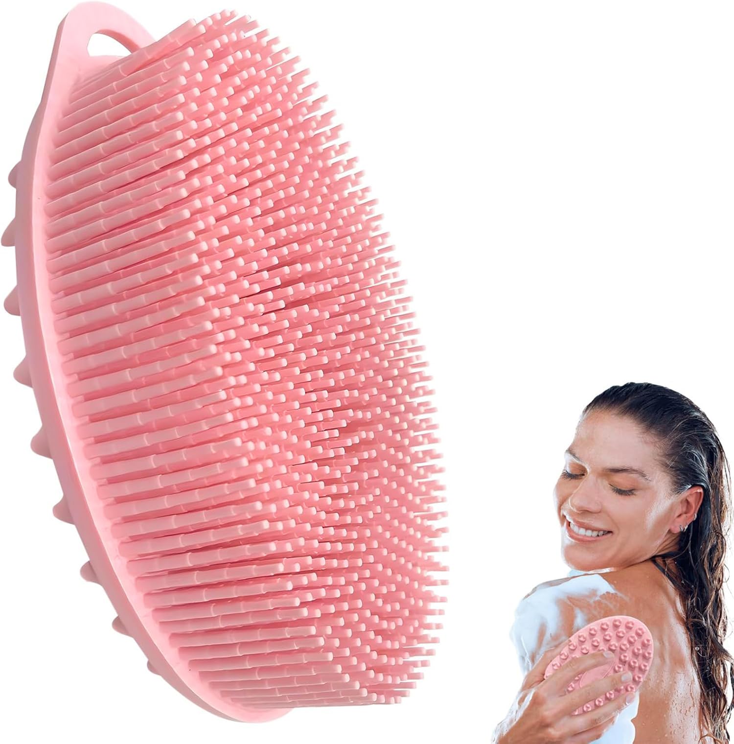 INOVERA (LABEL) Silicone Bathing Scrubber - Exfoliating Cleaning Bath Brush – Soft Body Wash Shower Brushes (Rose Gold)