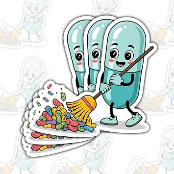 3psc Medicine Pharmacy Sticker, Cute Tablet Sticker, Virus Clearing Pills Stickers Gift Nurse Doctor Pharmacist Decorations for Laptop Water Bottle Car Phone Helmet Window Kindle Notebook 3"