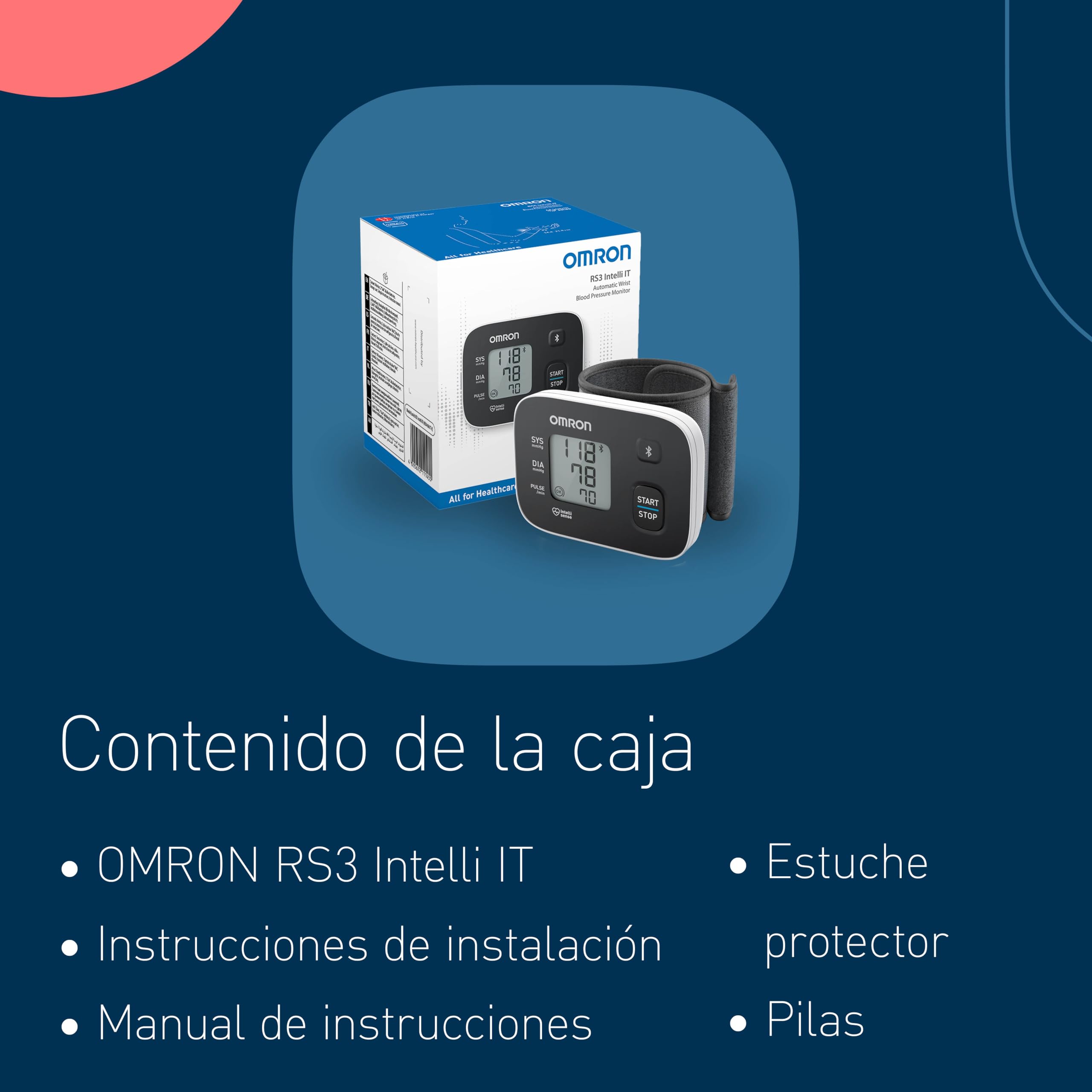 OMRON RS3 Intelli IT Tensiómetro de muñeca con Bluetooth, medidor de tensión arterial compatible con dispositivos iOs y Android, aparato de tensión arterial validado clínicamente