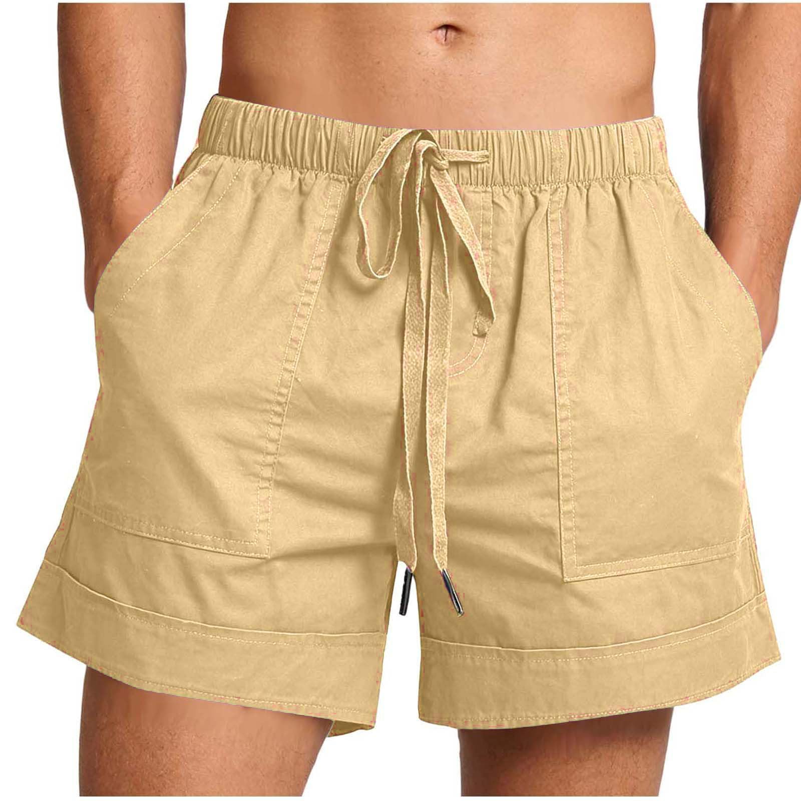 Pantalones cortos casuales de algodón transpirable para hombre, con cintura elástica, ajuste regular, para descansar, playa, con cordón, ligeros, holgados, suaves, cómodos, pantalones de verano de