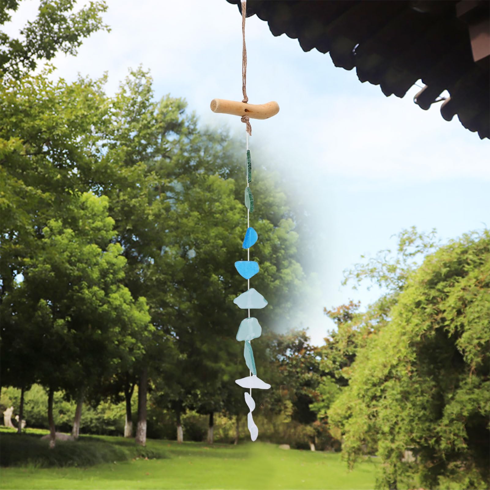 Campanelli Eolici in Vetro Marino Artigianali per Esterni, Decorazione Bohémien per Giardini e Terrazze