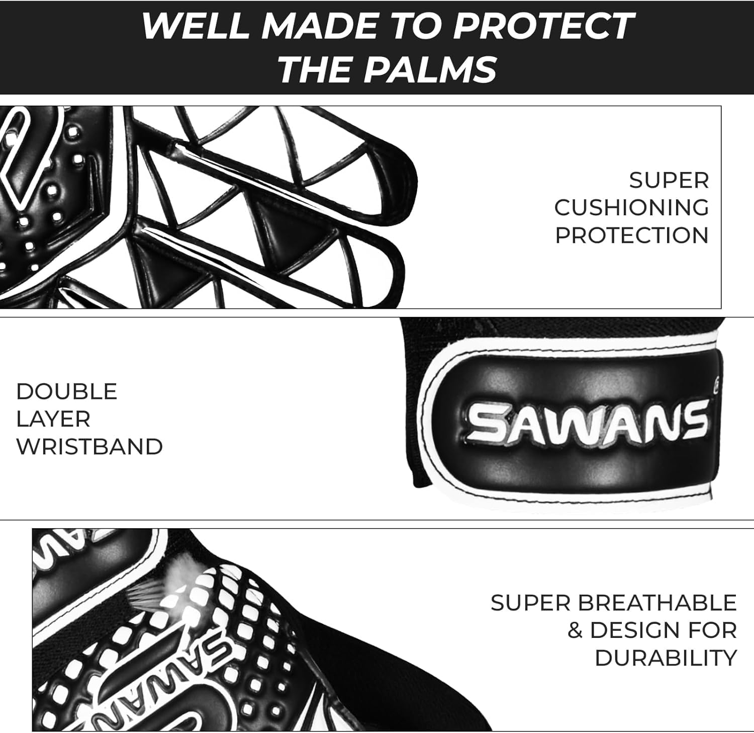 SAWANS Gants de Gardien de But de Football pour garçons, Enfants, Enfants, Jeunes, Gants d'entraînement, Gardien de But, Protection du Poignet, Paumes