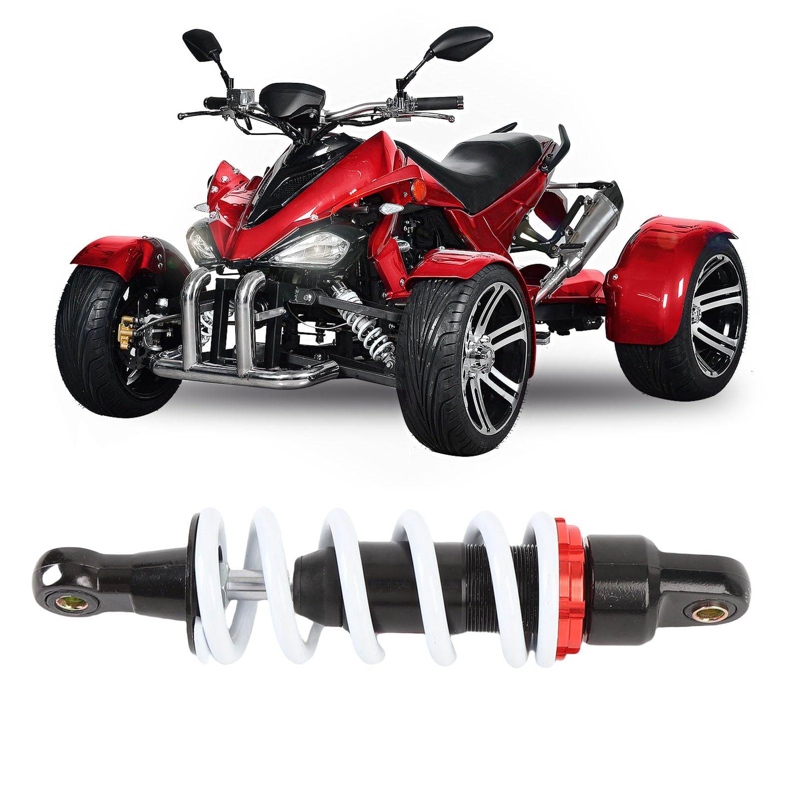 banapoy Amortyzator, 10-calowy, Wytrzymały Amortyzator ze Stopu Aluminium, Regulowane Tłumienie, Uniwersalne Dopasowanie do Motocykla ATV Quad, Motor Terenowy, Skuter, Gąsienica RC