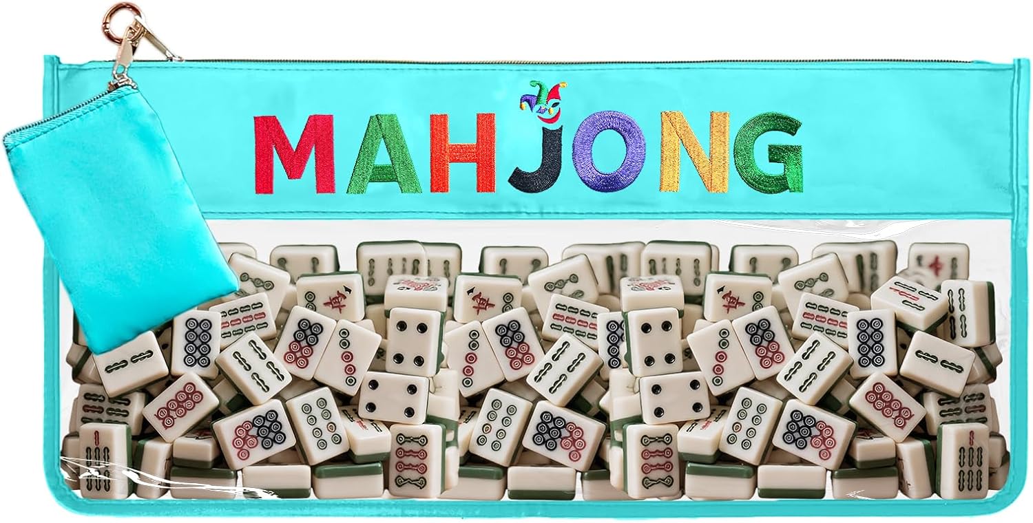 Clear Waterproof Mahjong Tile Bag with Bonus Accessory Pouch Mahjong Carrying Case Mah Jong Storage Bag for American MahJong Set MahJong Gifts for Women Mah Jong Lover Gift 20.9 x 9.45 in Case Only