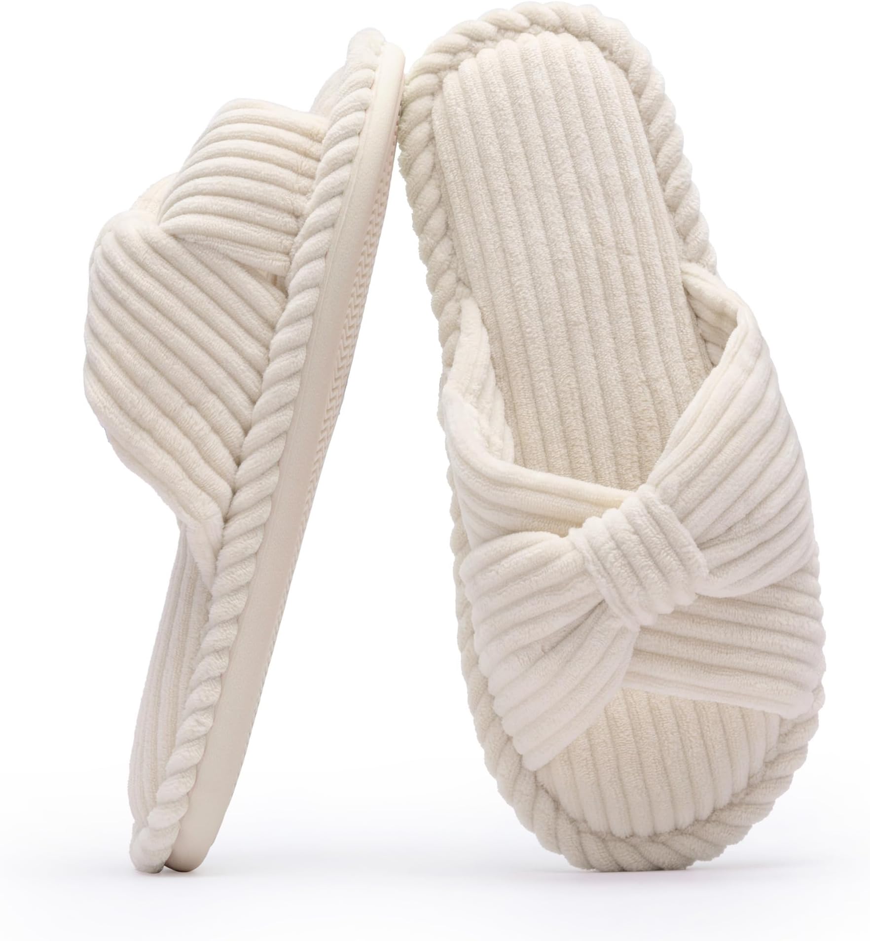 - Slippers for Women Memory Foam House Womens Slipper Slides Home Bedroom Bathroom Spa Open Toe Corduroy Bow Slippers Cozy Comfortable