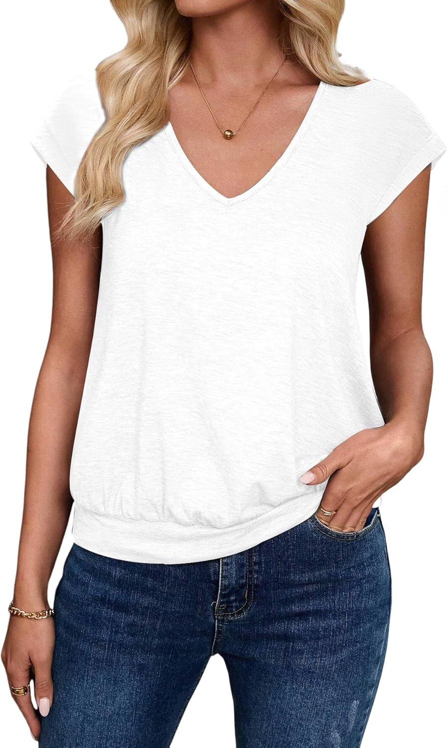 Sialois V Neck Cap Sleeve Top Women Banded Bottom T Shirts Fashion Blouse Summer Spring Beach Vacation Outfits Clothes 2026