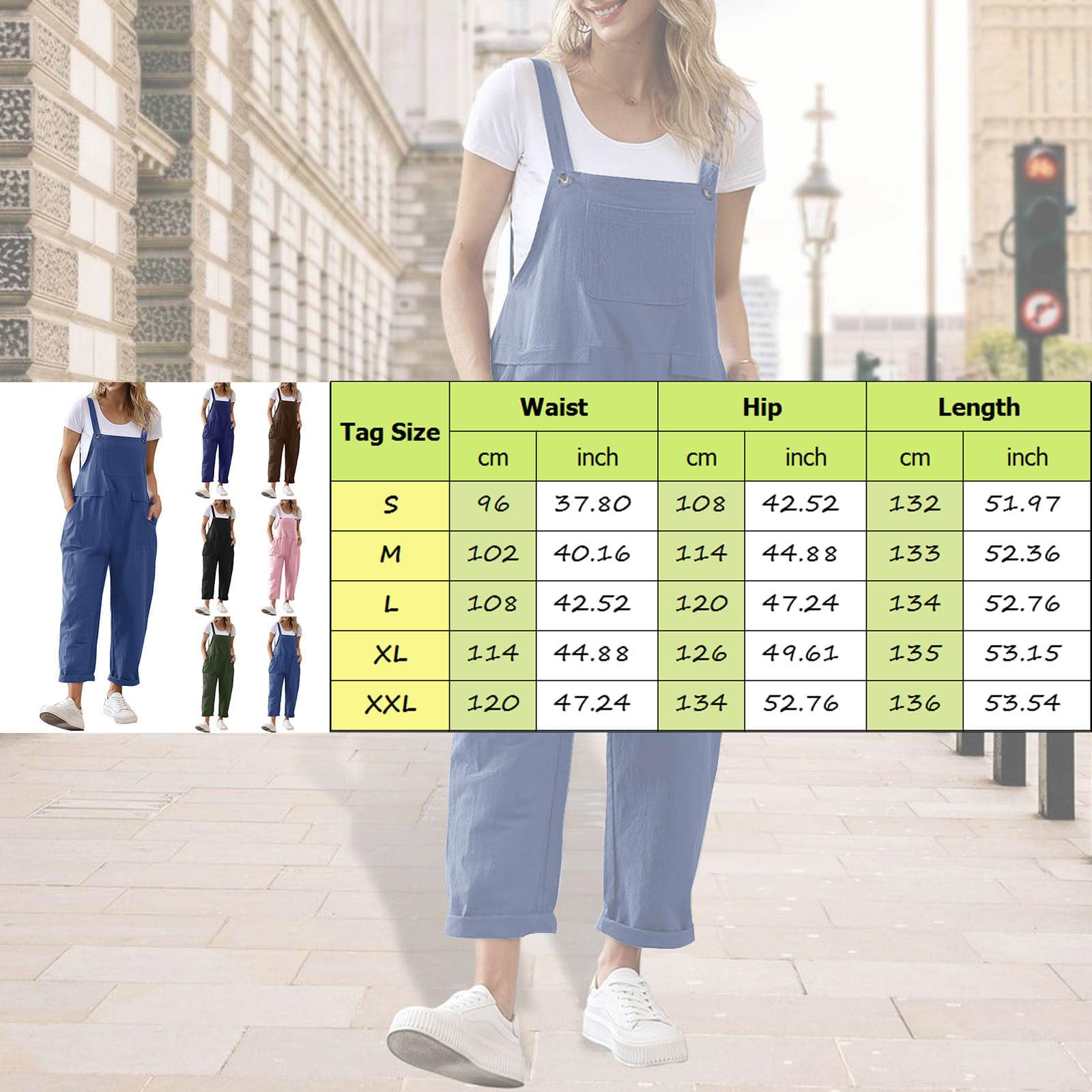 Jumpsuits Donna Senza Maniche Casual Baggy Locker Salopette Spaghetti Spalline Oversize Pantaloni Lunghi Estensibili con Tasche 2024 Salopette Donna
