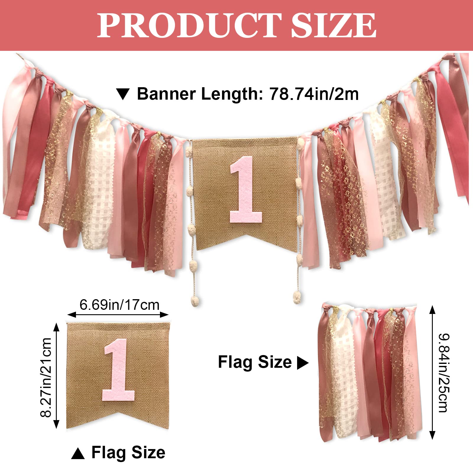 Bannière De Décoration Pour 1er Anniversaire De Bébé Motif Chaise Haute Rose/vert