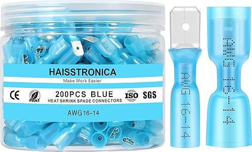 Miniatura 13 de haisstronica 150 conectores de pala hembra termocontraíbles amarillos, AWG 12-10, kit de terminlas de pala hembra termorretráctil, conector de cable