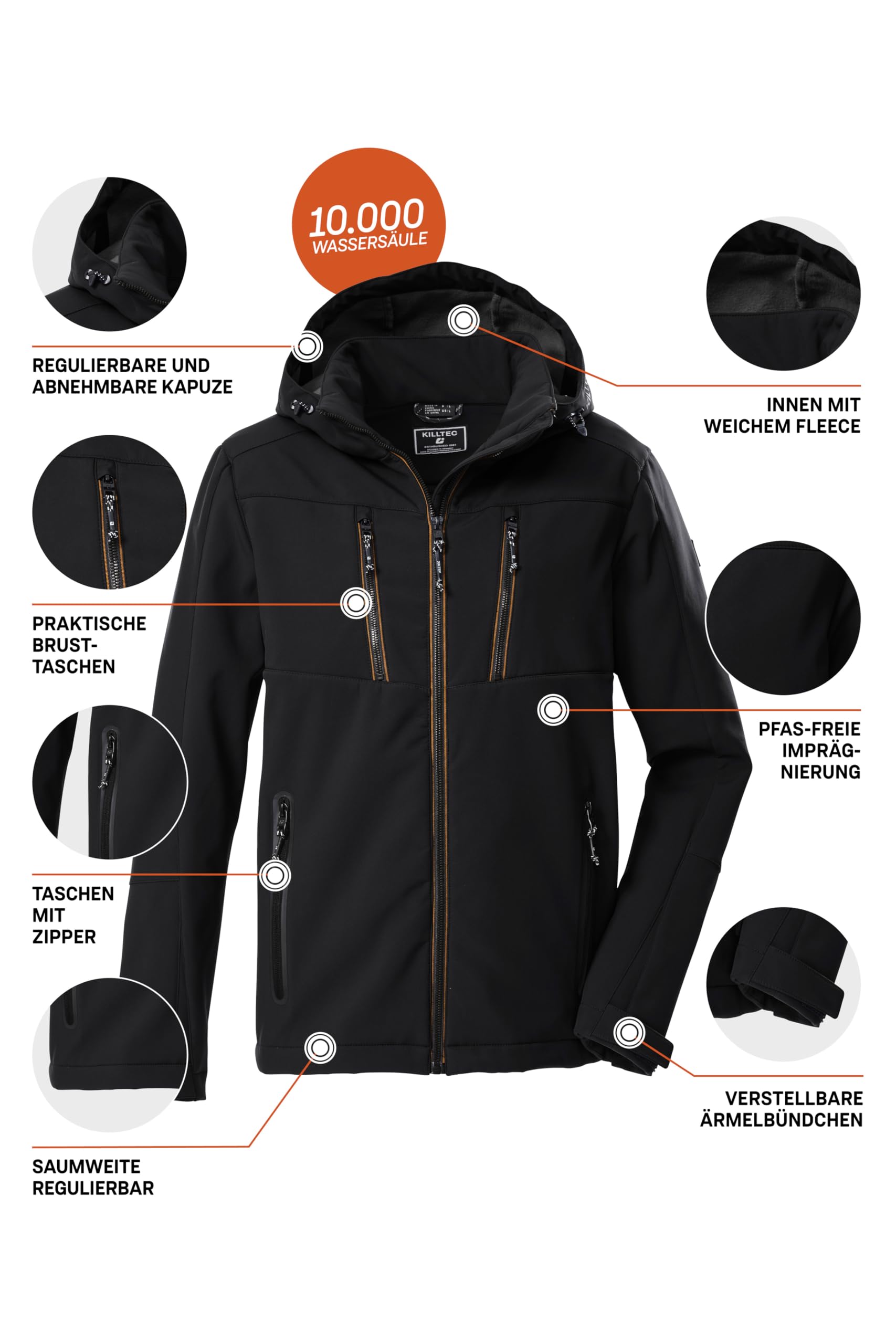 Killtec Herren Kow 79 Mn Sftshll Jckt Softshelljacke mit abzippbarer Kapuze (1er Pack)
