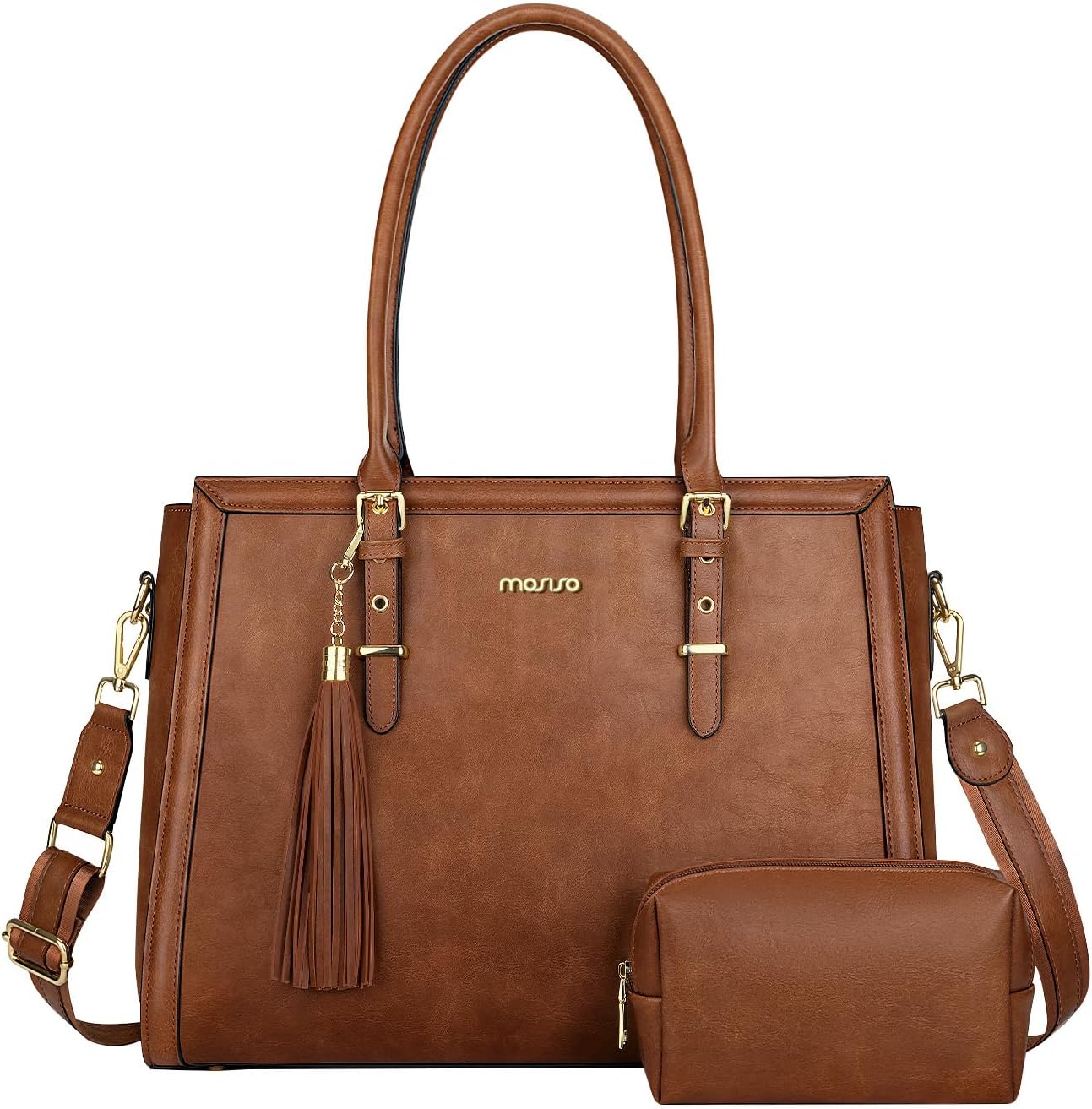 MOSISO Laptop Bag for Women, 15.6 inch Vintage PU Leather Tote Bag