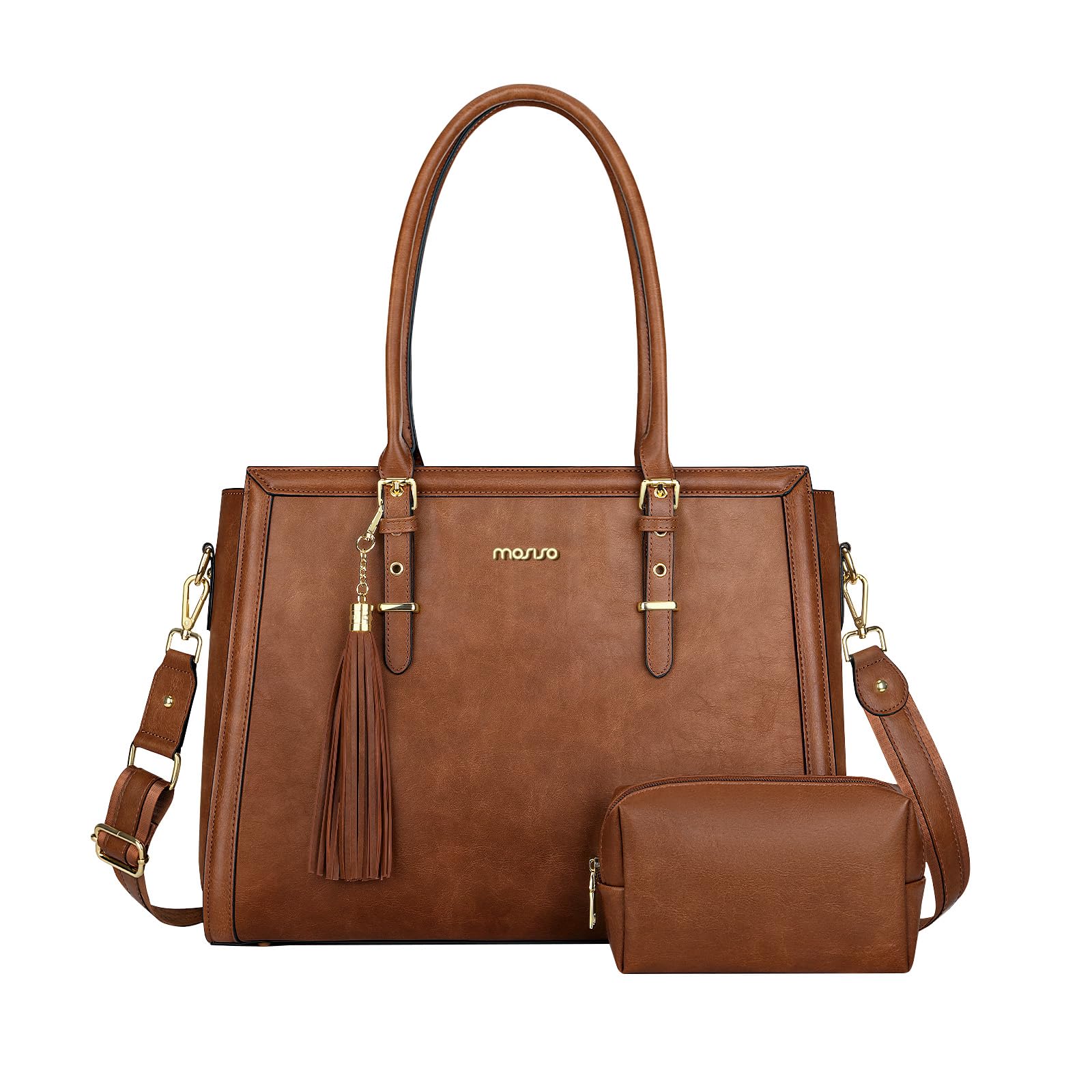 MOSISO Bolso Portátil de Mujer, Bolso Tote Vintage PU | con Compartimento, Gran Capacidad Bolso Mano para Trabajo con Monedero&Borla
