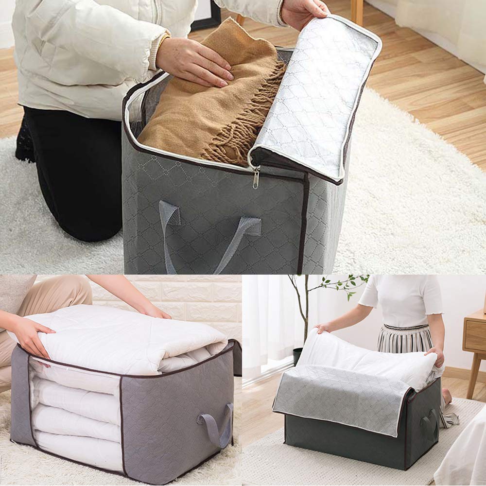 2 Sacchetti Sotto Letto Homyfort - Organizza Coperte, Vestiti, Lino Nero - Foto 3