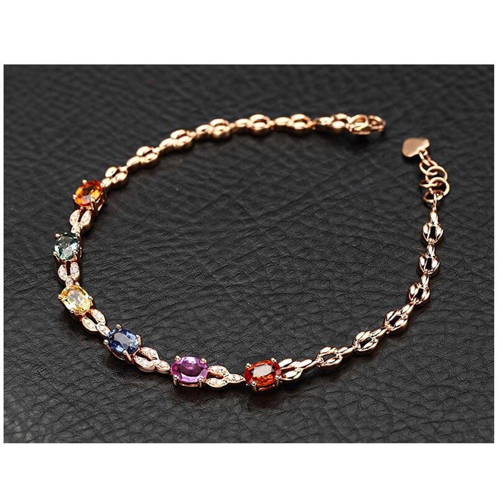 ZH1YFD Pulseras para Mujer Oro Rosa de 18 Quilates, Eslabón de Barra con Zafiro Multicolor Pulsera de Cadena de 3,6 Quilates Mujer 16+3CM