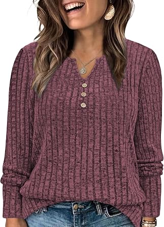 ROSRISS Plus-Size-Tops-for-Women Dressy Long Sleeve Shirts Casual V Neck Tunics Trendy Loose Ribbed Knit Pullover Sweaters