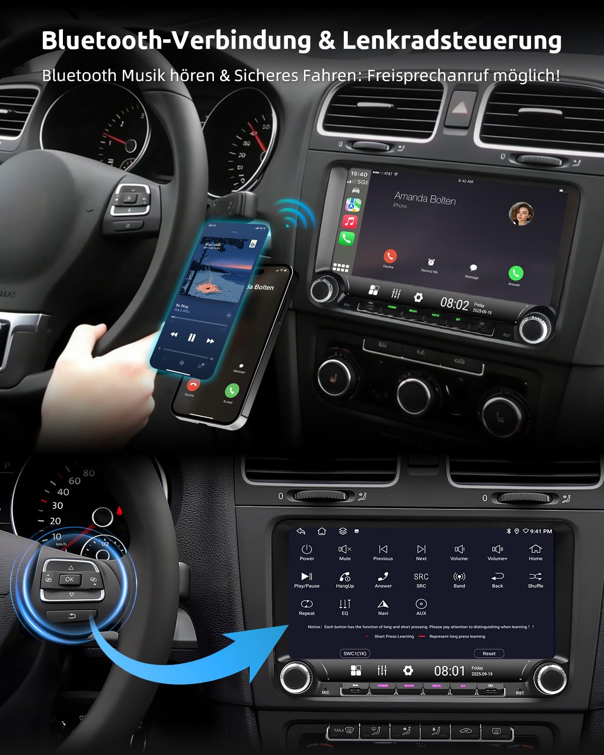 ESSGOO Android 14 Autoradio für VW Golf 5/6, T5, Passat, Polo, Touran, Tiguan, Caddy, Seat – 9" Touchscreen mit Wireless CarPlay/Android Auto, Plug & Play, 4+64GB, GPS Navi, Bluetooth