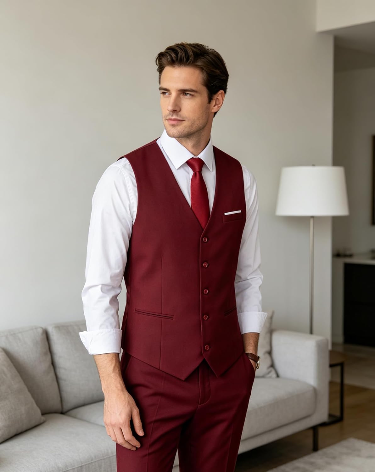 Men's Suit Vest Business Formal Dress Vests for Men Solid Color Casual Wedding Tuxedo Waistcoat