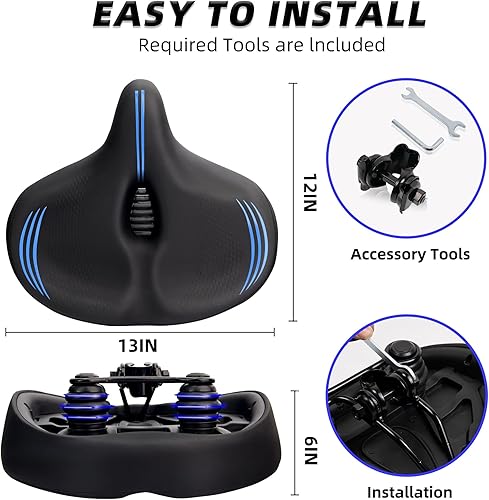 Miniatura 6 de Oversized Bike Seat for Men & Women Comfort, Extra Wide Soft Padded Bicycle Seat Cushion, Large Comfortable Replacement Saddle for Peloton,