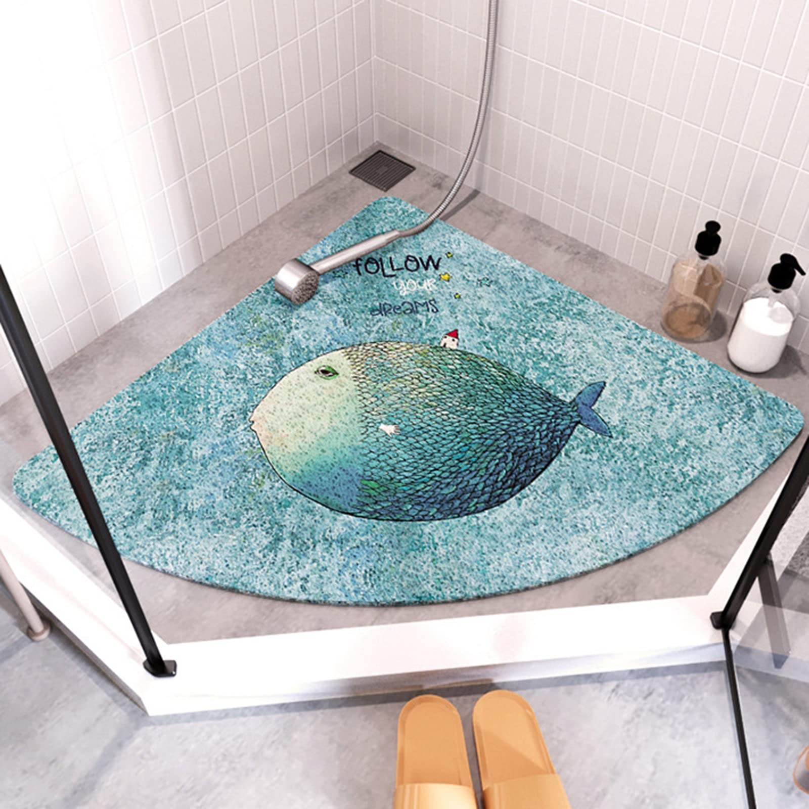 Loofah Shower Mats for Inside Shower, Corner Shower Mat Non Slip Anti Mould, Quick Dry Bath Mats with Drain, Bath Mat Non Slip for Round Shower and Square Shower,E,70x70cm