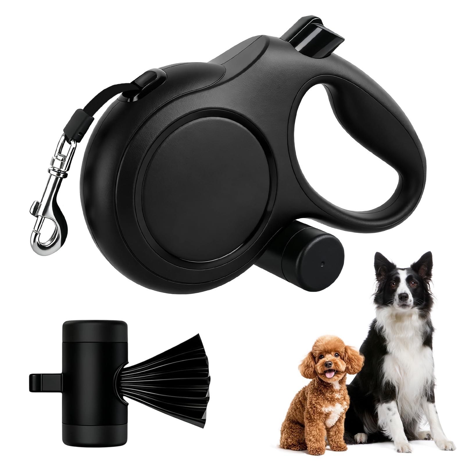 Correa Perro Extensible 8 Metros, 360°Antienredos, Mango Ergonómico, Correa Retráctil con Bolsas Higiénicas y Portabolsa, para Perros Pequeños, Medianos y Grandes hasta 50Kg (Negro, 8m)