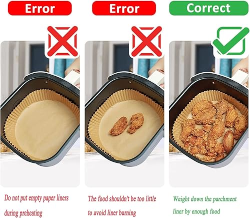 Miniatura 3 de KERIQI Forros desechables para freidora de aire, 100 piezas de papel pergamino antiadherente, resistente al aceite, impermeable, papel de hornear de