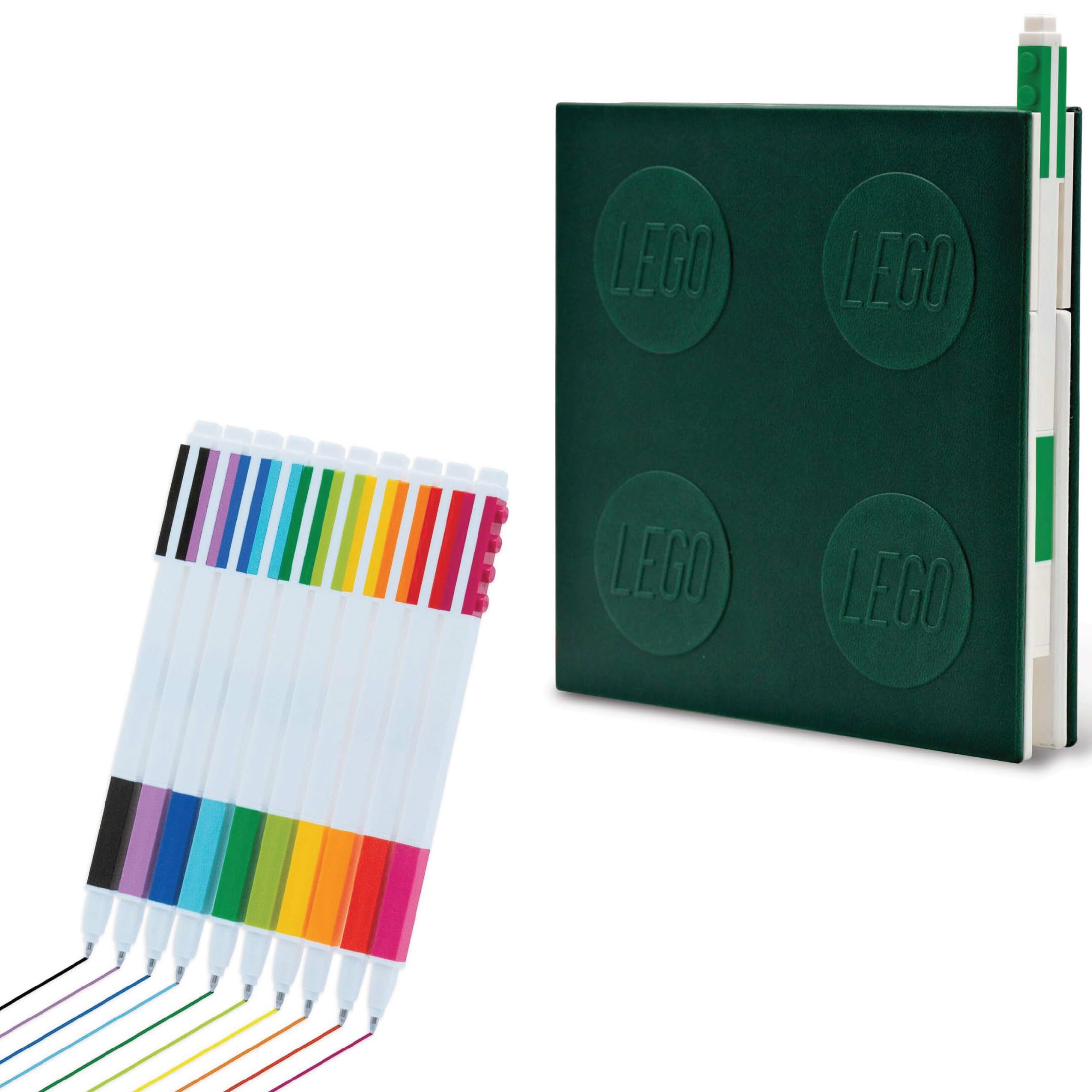 IQLEGO Stationery 10 Pack Gel Pen with Green Locking Notebook