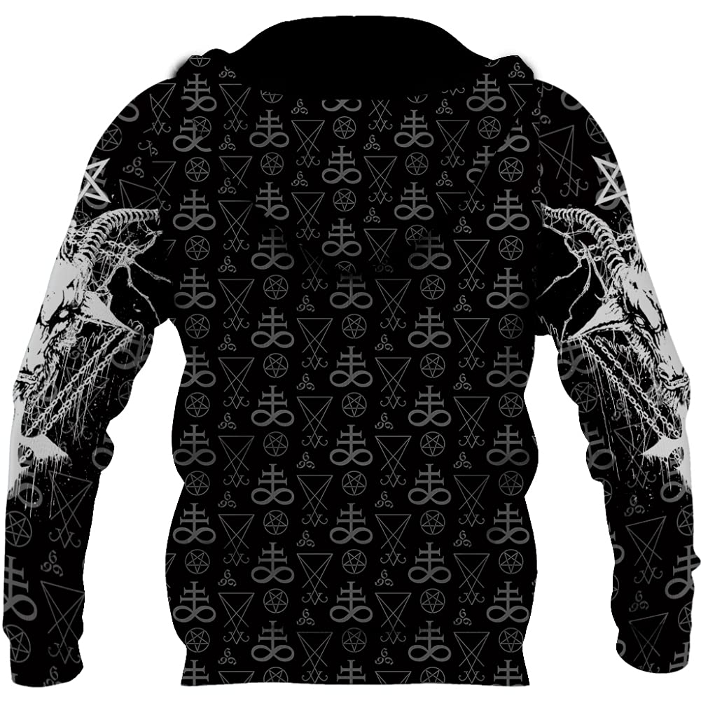 Herren Nordische Mythologie Hoodie, Vintage 3D Gedruckt Viking Satanic Tattoo Symbole Rune Streetwear Unisex Harajuku Heidnischen Reißverschluss Sweatshirt Pullover