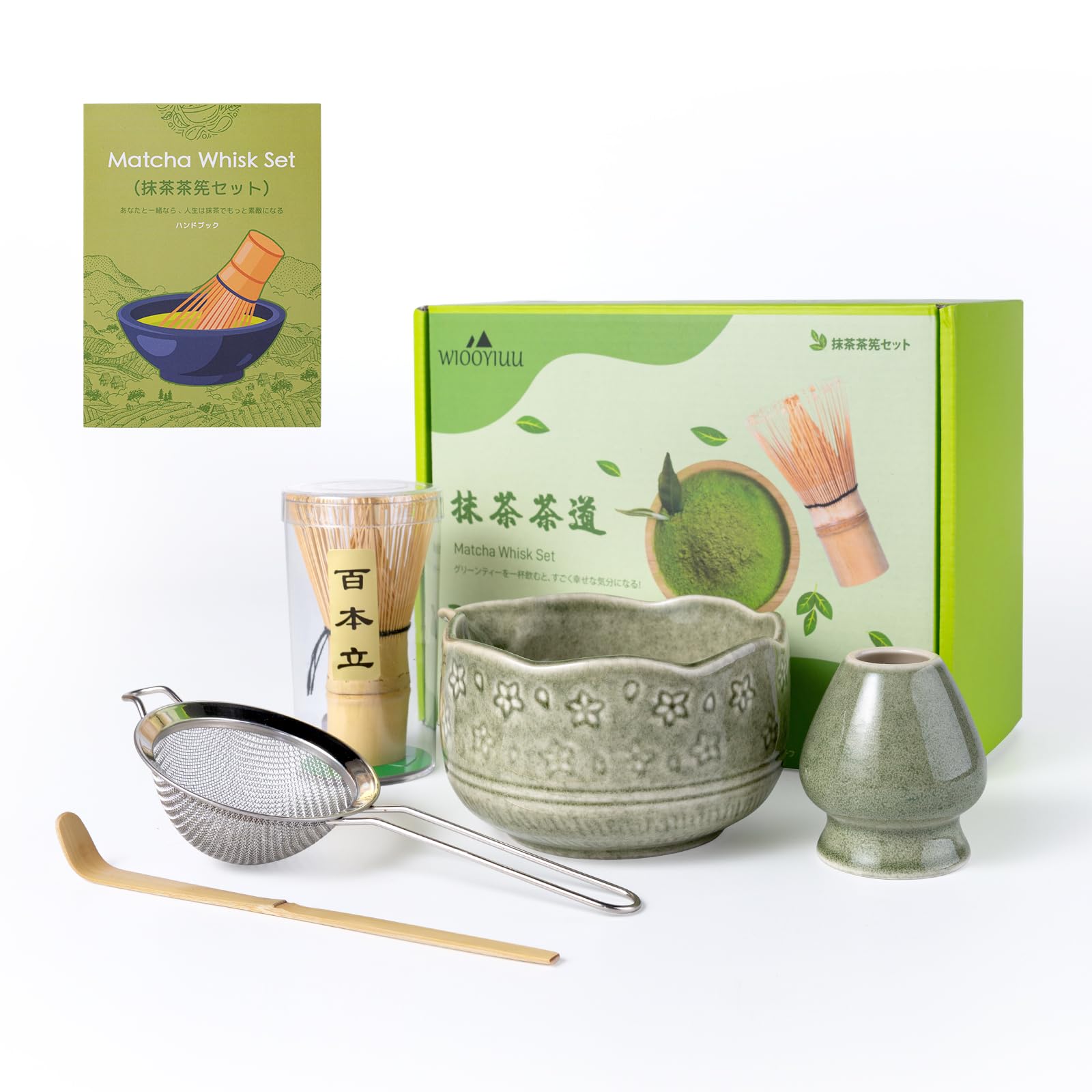 HAUUFENN Matcha Set, Tea Utensil Set, Matcha Bowl, Chasaku, 100% Whisk, Tea Strainer, 5-Piece Set, Green, For Beginners, Enjoy Your Matcha Latte, At Home, Tea Utensils, Gift, Respect for the Aged Day 