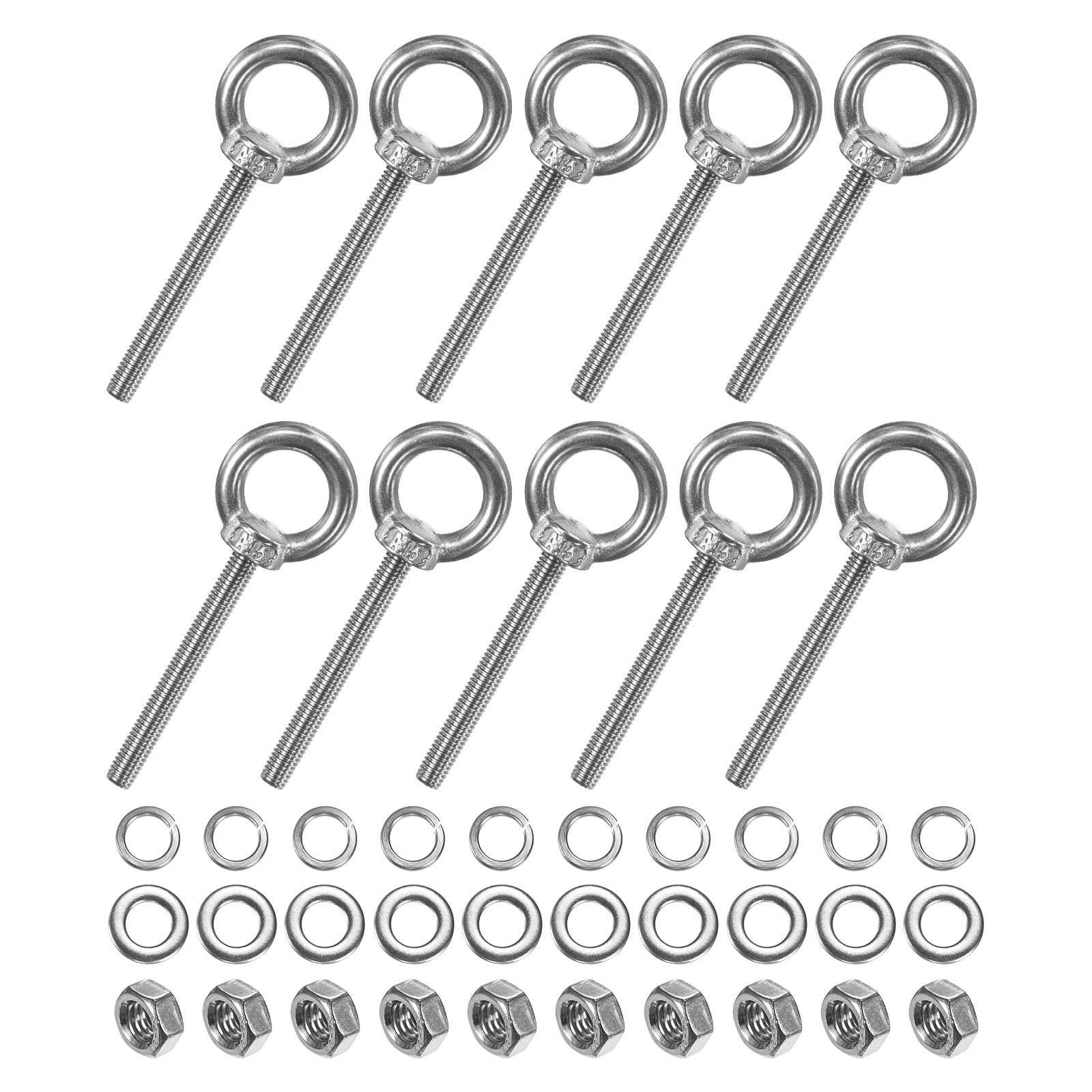 M METERXITY 10-Sets Stainless Eyebolt M5x50mm Shoulder Lifting Eye Bolt with Nuts Washers Male Screw Thread Ring Shoulder Eye Bolts Length 1.97 Inch for Suspending/Fastening
