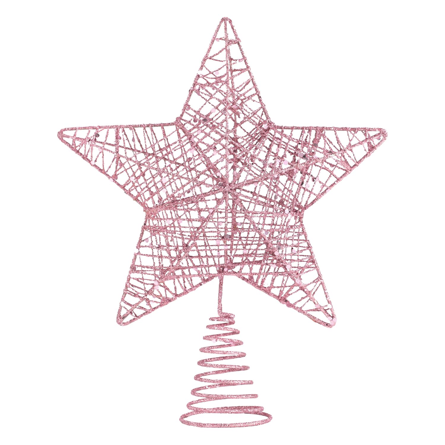 VEYLIN Christmas Tree Topper, Glitter Star Xmas Tree Topper Rose Pink, Metal Wire, 20 x 25 cm, Hollow Design Ornament for Home Decoration