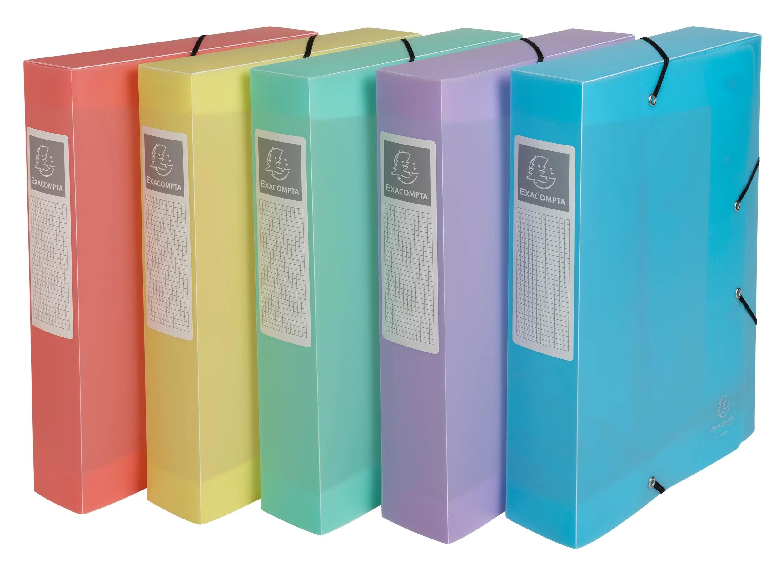 Exacompta - Ref 59370E - 8 Boxes with Elastic Bands Chromaline Pastel - Polypropylene - 6 cm Spine - Dimensions 25 x 33 cm - for A4 Format - Delivered Assembled