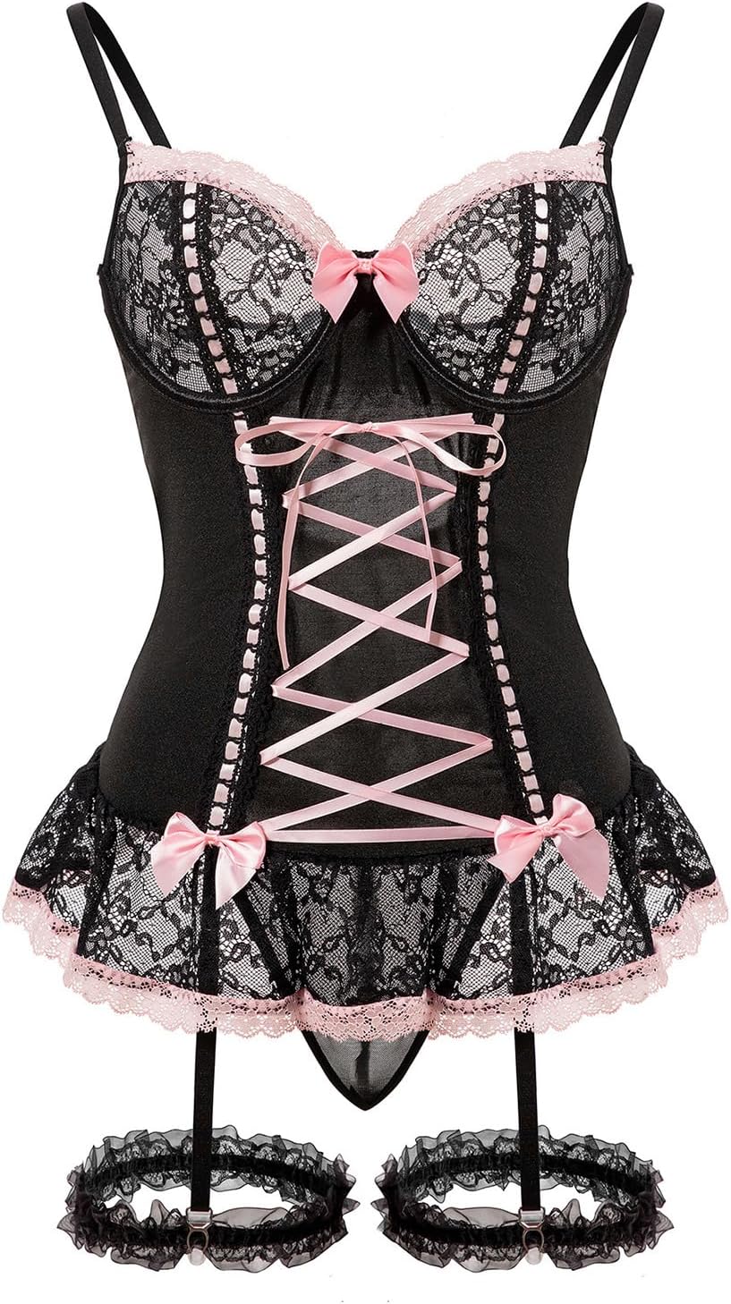 طقم ملابس داخلية لانجيري من الدانتيل برقبة على شكل حرف V، لانج... - view 1