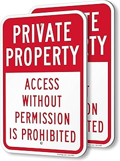 SmartSign Private Property Access Without Permission Prohibited Sign - 2-Pack, 12" x 18", 80 mil Thick Aluminum Composite (ACM), Pre-Drilled Holes, Red and White, Made in USA