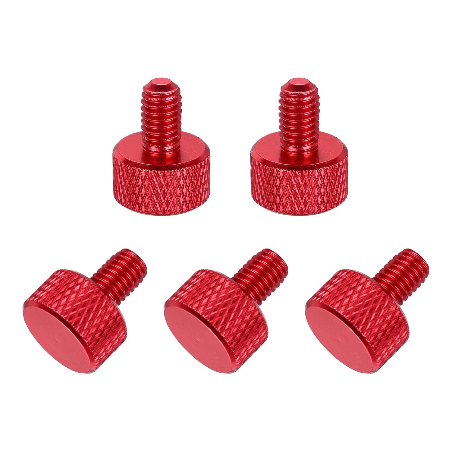 MECCANIXITY 5 Pcs M5x10mm Flat Head Knurled Thumb Screws, Solid Aluminum Alloy Fully Threaded Thumbscrew Bolts Fasteners for PC Computer Cases Graphics Card, Red