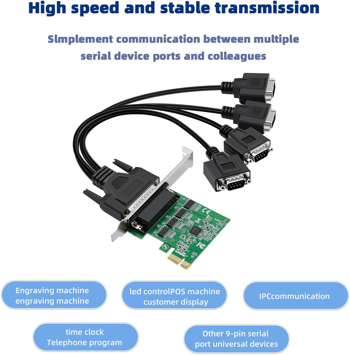 PCIE to 4 Ports RS232 Serial Card Expansion Card with 1-to-4 Serial Ports Cable,PCI-E X1 to Quad DB9 Connectors COM Ports Adapter Card for Industrial PC/Desktop,with AX99100 Chip