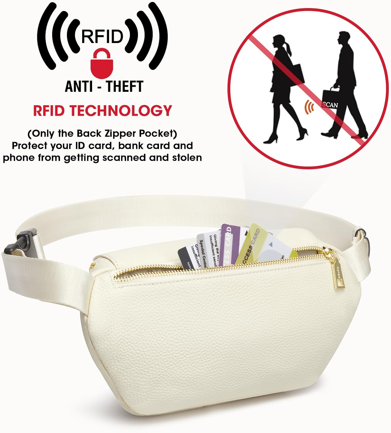 Kattee Fanny Packs for Women, Leather Crossbody Bags for Women Trendy, Small Belt Bag,Fashion Waist Packs with RFID Blocking, Beige - Image 3