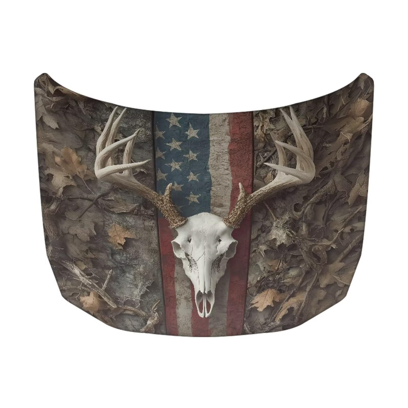 American Flag Deer Skull Design Car Hood Cover 59×39 Inch Car Hood Wrap Blankets Waterproof Stretchable Automotive Hoods Flag for Most SUV Sedans Trucks