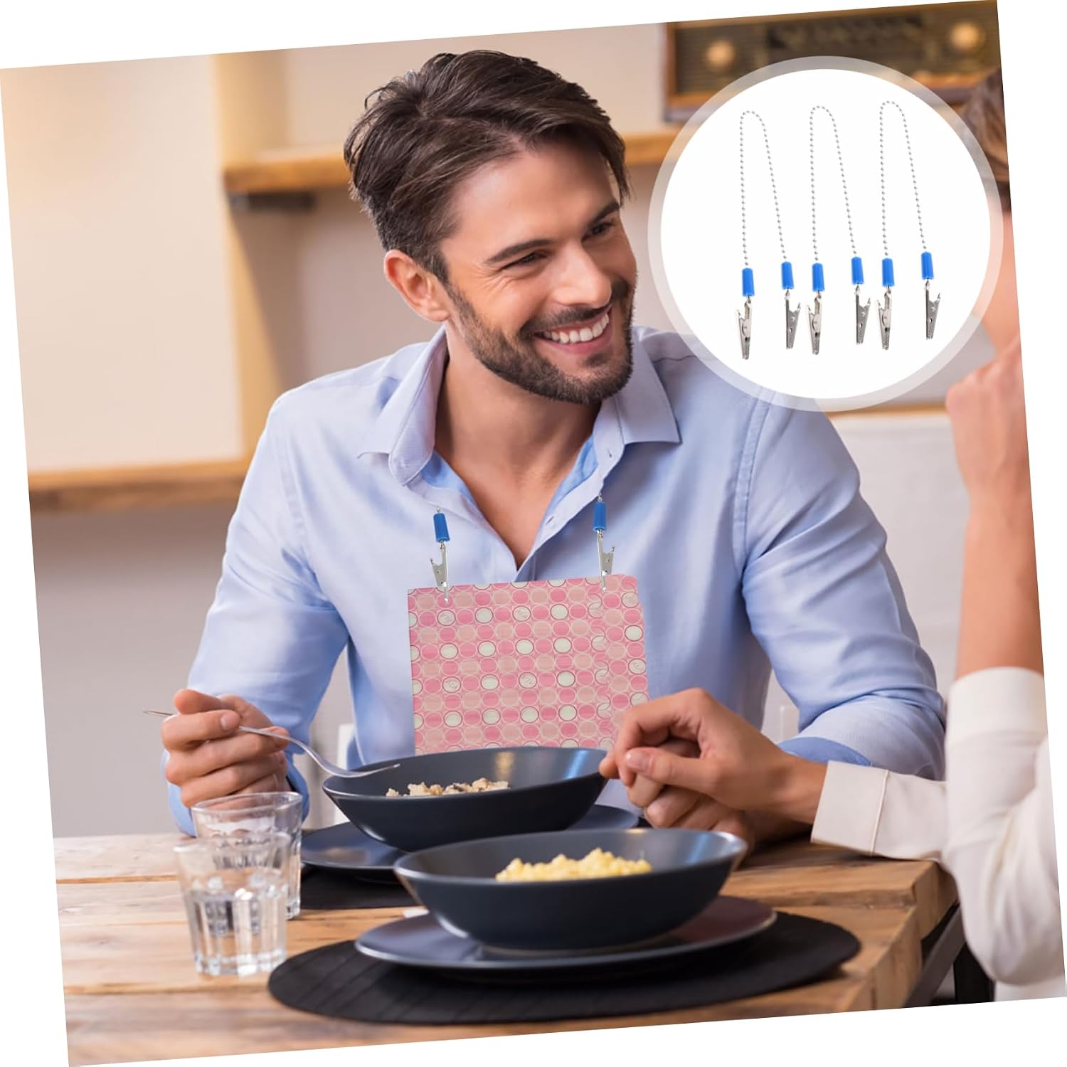 BESPORTBLE 3pcs Napkin Clips Chain Set for Adults Adjustable Iron Napkin Holder Clips for Dining and Cooking Random Color