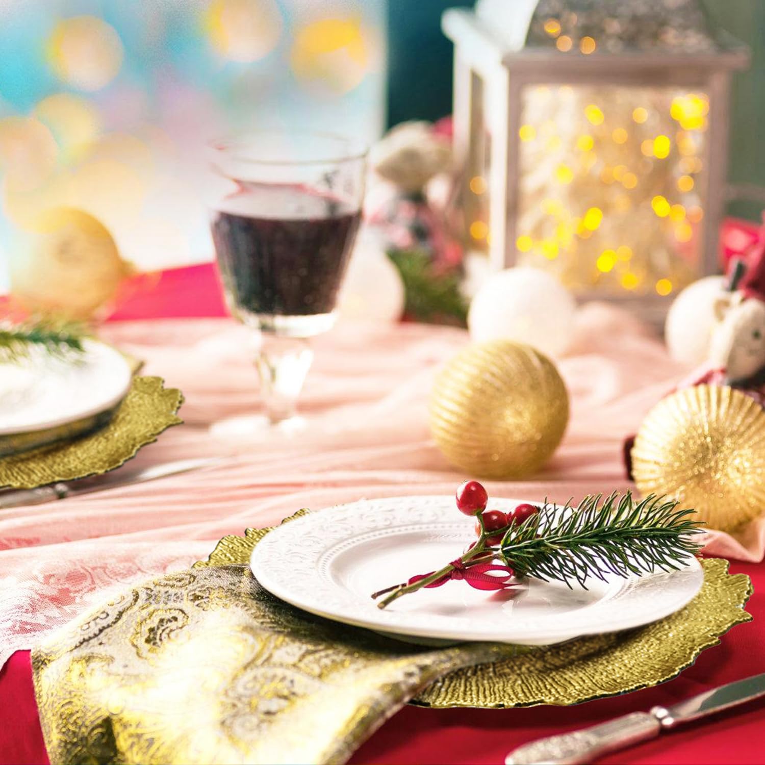 ALINK Gold Platzteller, Riffteller, Ladegerät für Speiseteller, 33 cm, Kunststoff-Ladegeräte für Hochzeiten, Weihnachten und Partys, 6 Stück-wiederverwendbar