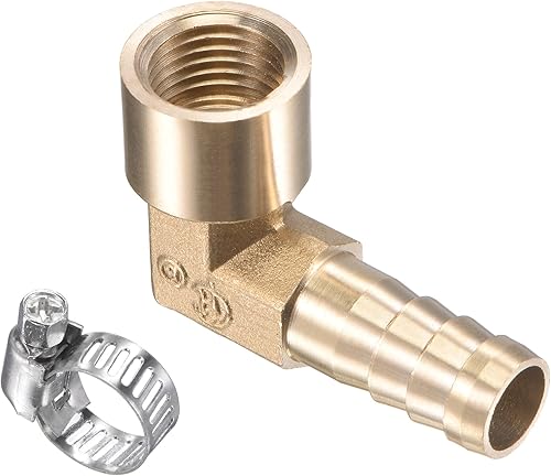 M METERXITY Accesorios de latón para manguera, codo de 90 grados, conector de tubo de latón de 0.394in con abrazaderas de manguera aplicable al agua
