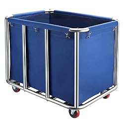 Commercial Laundry Cart with Wheels,400L Large Commercial Laundry Hamper,Commercial Laundry Basket with Sturdy Stainless Steel Frame and Oxford Bag for Home Hotel Hospital 440 lbs (Blue)
