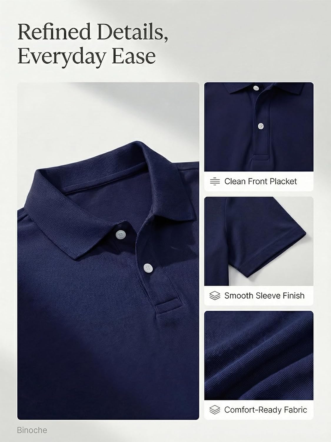 BINOCHE Polo T Shirts for Men Short Sleeve Quick Dry Fit Mens Golf Shirt Moisture Wicking for Business Casual Workout