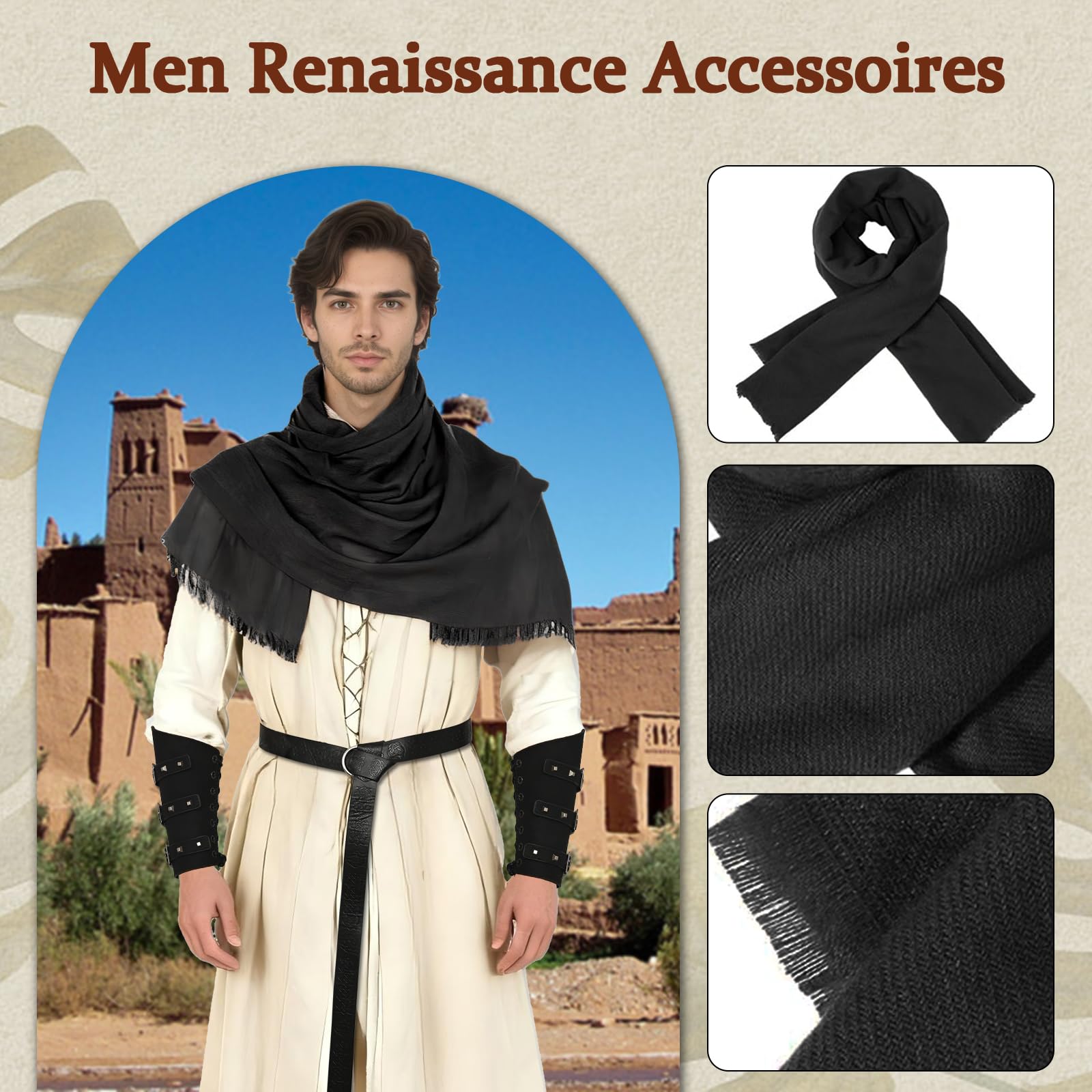 JDFAIJEAL Medieval Viking Style Accessories Set - Renaissance Knight Kit, Black - Image 2