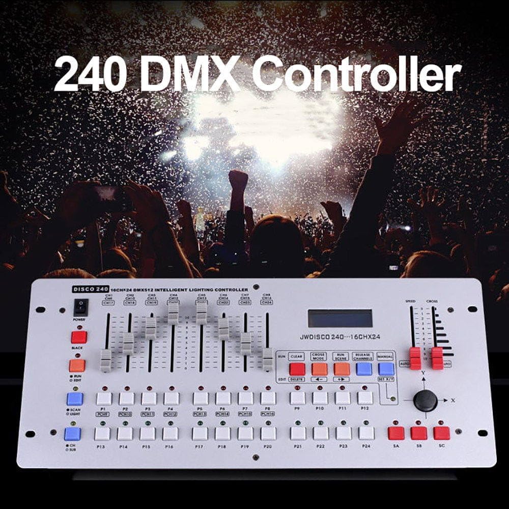 Controlador DMX de 240 canales, consola de luz de escenario DMX512 con edición de programas y control de atenuación, para equipos de iluminación de bodas, eventos y espectáculos en vivo