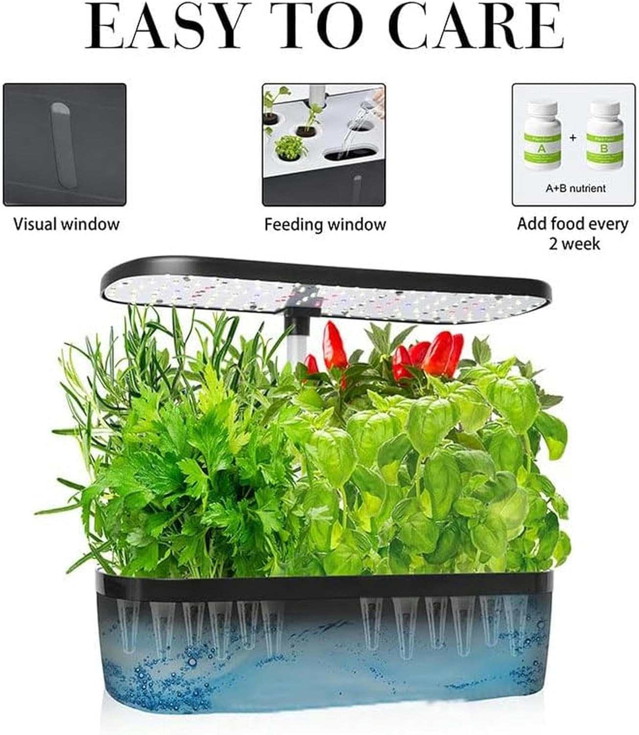 Sistema di coltivazione idroponica, giardino di erbe aromatiche da interno con timer, supporto luminoso regolabile da 42 cm, indicatore del livello dell'acqua trasparente, giardino idroponico