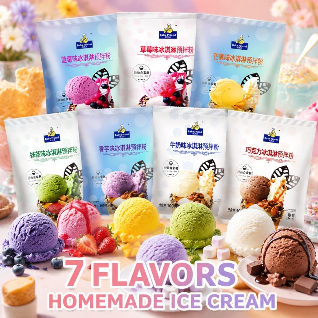 Mezcla Casera De Helado En Polvo: 7 Sabores, Paquete 100 G For Casero Blando/duro, Fácil Usar